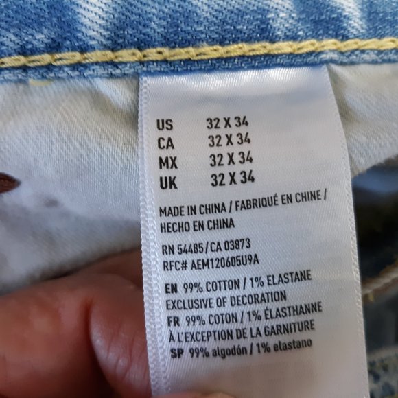 American Eagle Men's Flex Skinny Jeans Size 32x34 Distressed Light Wash Raw Hem - Picture 10 of 16